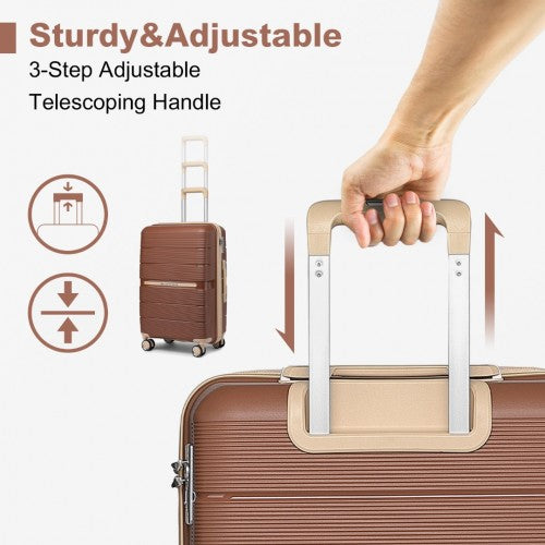 K2392L - British Traveller 28 Inch Multi-Texture Polypropylene Hard Shell Suitcase With TSA Lock - Brown And Apricot