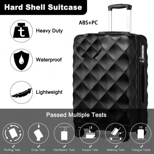 K2395L - British Traveller 28 Inch Ultralight ABS And Polycarbonate Bumpy Diamond Suitcase With TSA Lock - Black