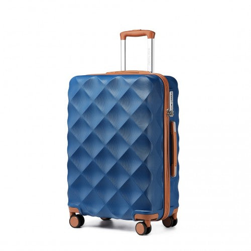 British Traveller 28" K2395L - Ultralight ABS And Polycarbonate Bumpy Diamond Suitcase With TSA Lock - Navy And Brown