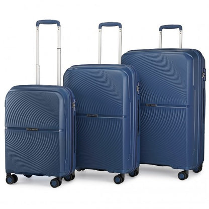 K2393L - British Traveller 3 Pcs Set Spinner Hard Shell PP Suitcase With TSA Lock - Navy