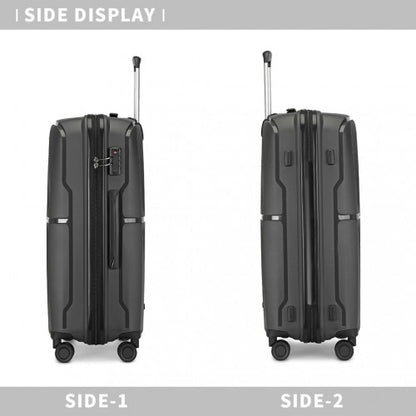 K2393L - British Traveller 3 Pcs Set Spinner Hard Shell PP Suitcase With TSA Lock - Black