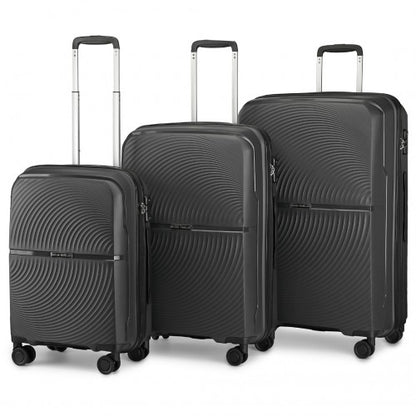 K2393L - British Traveller 3 Pcs Set Spinner Hard Shell PP Suitcase With TSA Lock - Black