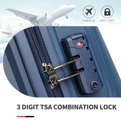 K2393L - British Traveller 4 Pcs Set Spinner Hard Shell PP Suitcase With TSA Lock And Vanity Case - Navy