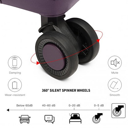 K2393L - British Traveller 4 Pcs Set Spinner Hard Shell PP Suitcase With TSA Lock And Vanity Case - Purple