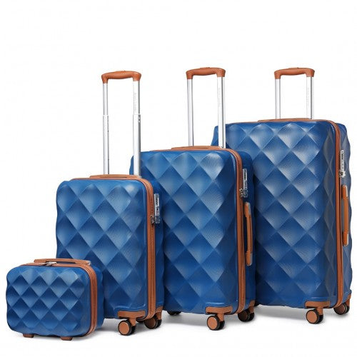 British Traveller K2395L - Ultralight ABS And Polycarbonate Bumpy Diamond 4 Pcs Luggage Set With TSA Lock - Navy And Brown