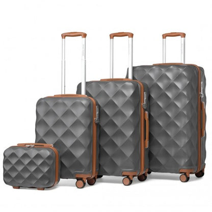 British Traveller K2395L - Ultralight ABS And Polycarbonate Bumpy Diamond 4 Pcs Luggage Set With TSA Lock - Grey And Brown