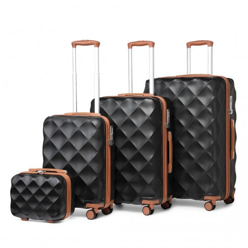 British Traveller K2395L - Ultralight ABS And Polycarbonate Bumpy Diamond 4 Pcs Luggage Set With TSA Lock - Black And Brown