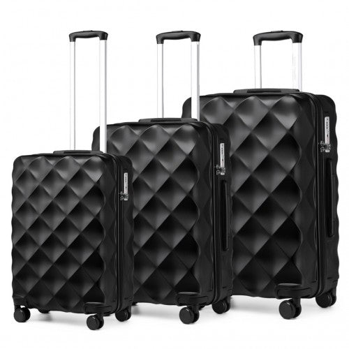 British Traveller K2395L - Ultralight ABS And Polycarbonate Bumpy Diamond 3 Pcs Luggage Set With TSA Lock
