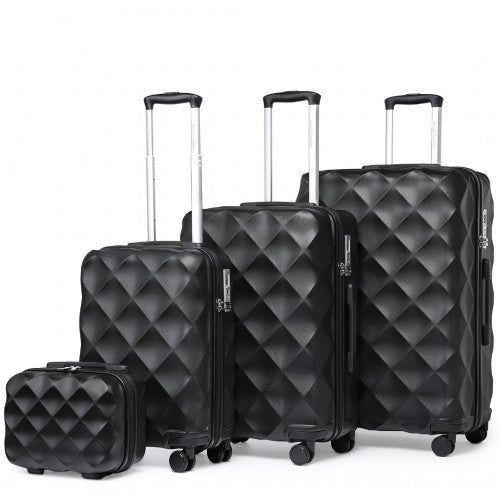British Traveller K2395L - Ultralight ABS And Polycarbonate Bumpy Diamond 4 Pcs Luggage Set With TSA Lock - Black