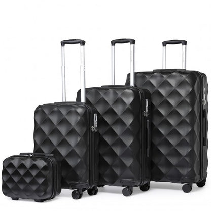 British Traveller K2395L - Ultralight ABS And Polycarbonate Bumpy Diamond 4 Pcs Luggage Set With TSA Lock - Black