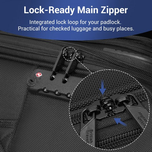 KSB2582 - British Traveller Durable Softshell Suitcase 3-Piece Luggage Set (20/24/28 Inch) with Laptop Compartment - Black