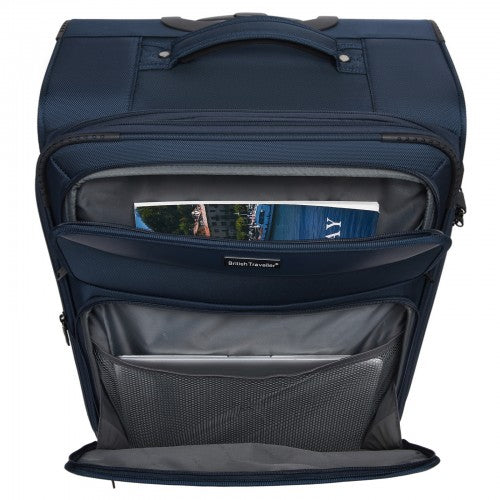 KSB2582 - British Traveller Durable Softshell Suitcase 3-Piece Luggage Set (20/24/28 Inch) with Laptop Compartment - Navy