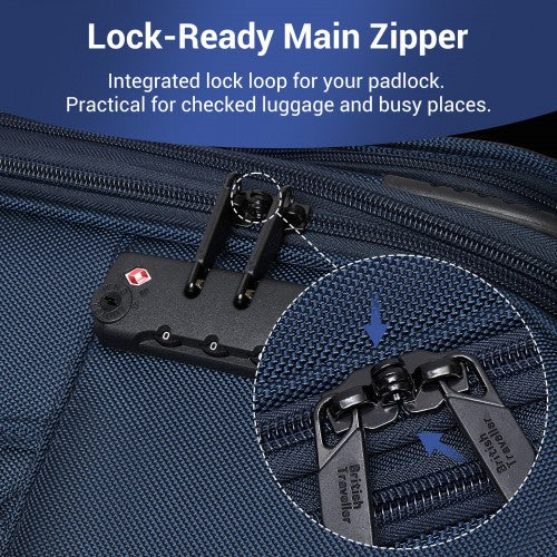 KSB2582 - British Traveller Durable Softshell Suitcase 3-Piece Luggage Set (20/24/28 Inch) with Laptop Compartment - Navy