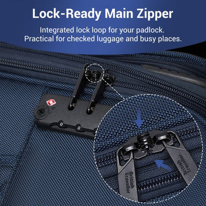 KSB2582 - British Traveller Durable Softshell Suitcase 3-Piece Luggage Set (20/24/28 Inch) with Laptop Compartment - Navy