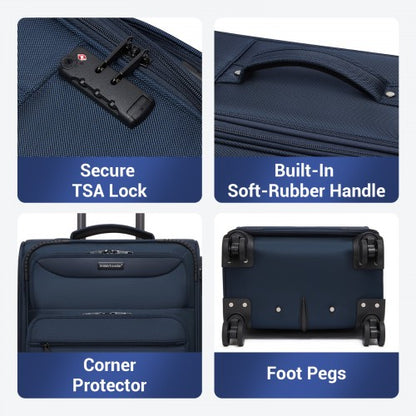 KSB2582 - British Traveller Durable Softshell Suitcase 3-Piece Luggage Set (20/24/28 Inch) with Laptop Compartment - Navy