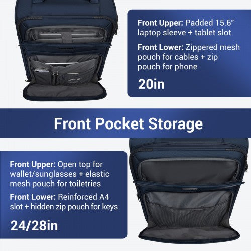 KSB2582 - British Traveller Durable Softshell Suitcase 3-Piece Luggage Set (20/24/28 Inch) with Laptop Compartment - Navy