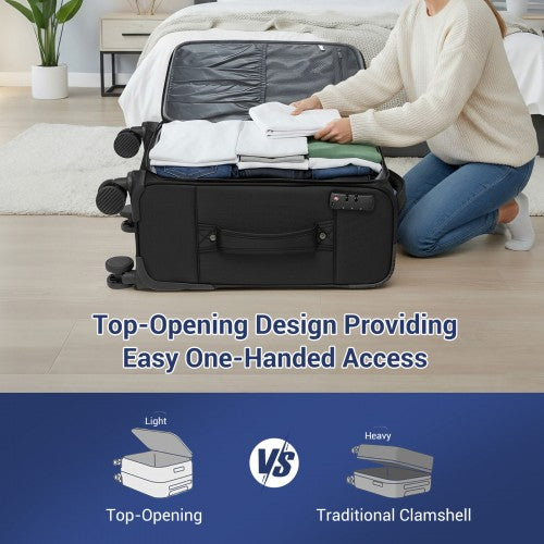 KSB2582 - British Traveller Durable Softshell Suitcase 3-Piece Luggage Set (20/24/28 Inch) with Laptop Compartment - Black