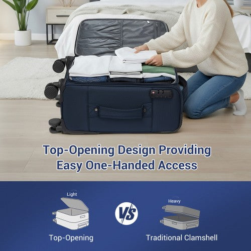 KSB2582 - British Traveller Durable Softshell Suitcase 3-Piece Luggage Set (20/24/28 Inch) with Laptop Compartment - Navy