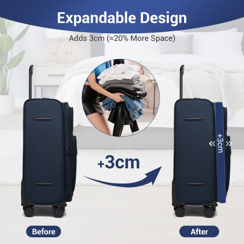 KSB2582 - British Traveller Durable Softshell Suitcase 3-Piece Luggage Set (20/24/28 Inch) with Laptop Compartment - Navy