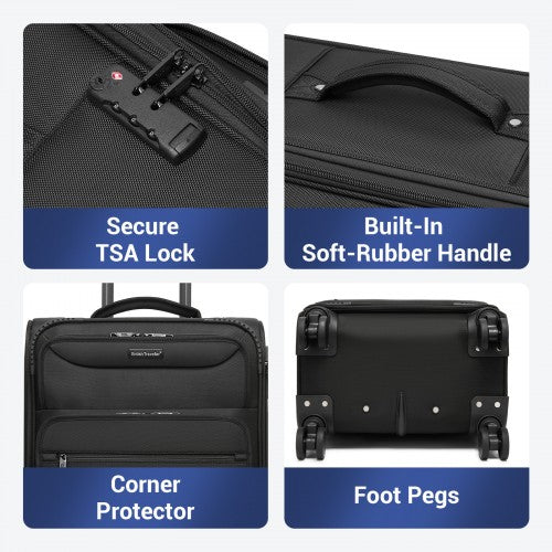 KSB2582 - British Traveller Durable Softshell Suitcase 3-Piece Luggage Set (20/24/28 Inch) with Laptop Compartment - Black
