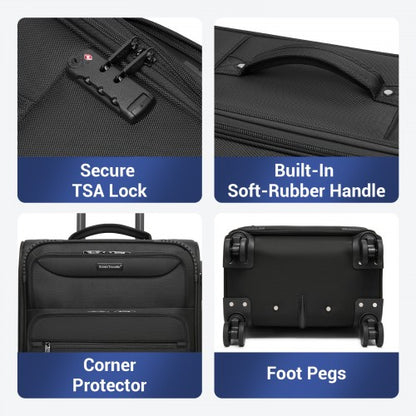 KSB2582 - British Traveller Durable Softshell Suitcase 3-Piece Luggage Set (20/24/28 Inch) with Laptop Compartment - Black