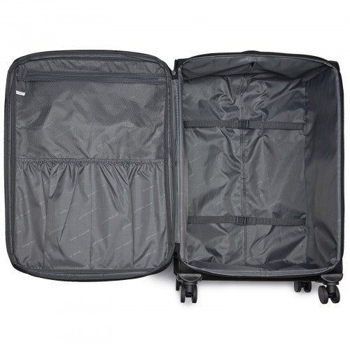 KSB2582 - British Traveller Durable Softshell Suitcase 3-Piece Luggage Set (20/24/28 Inch) with Laptop Compartment - Black