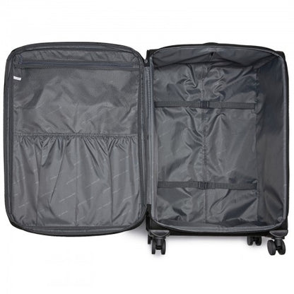 KSB2582 - British Traveller Durable Softshell Suitcase 3-Piece Luggage Set (20/24/28 Inch) with Laptop Compartment - Black