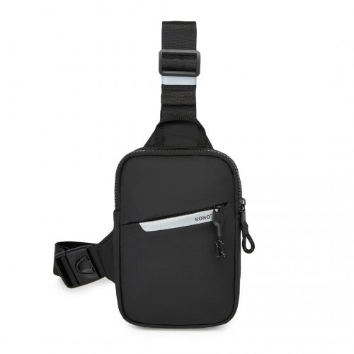 CEK2445 - Kono Lightweight Crossbody Sling Bag with Adjustable Strap Multiple Pockets for Travel and Everyday Use - Black