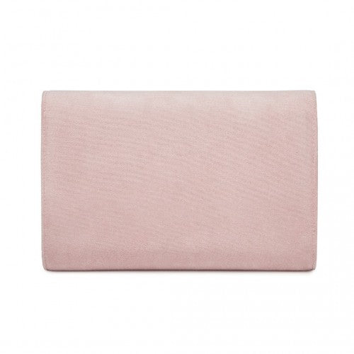 CLM2458 - Miss Lulu Elegant Faux Suede Evening Clutch with Crystal Flower & Detachable Chain Strap