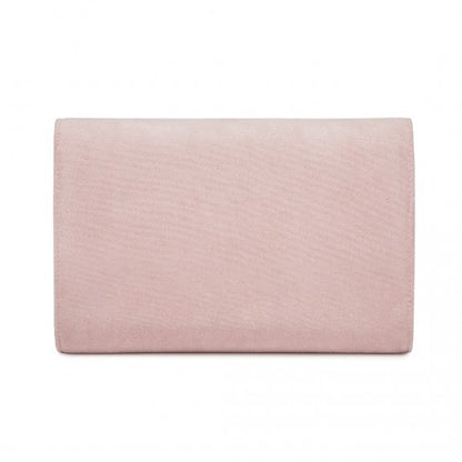 CLM2458 - Miss Lulu Elegant Faux Suede Evening Clutch with Crystal Flower & Detachable Chain Strap