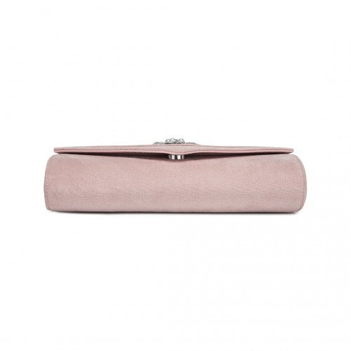 CLM2458 - Miss Lulu Elegant Faux Suede Evening Clutch with Crystal Flower & Detachable Chain Strap