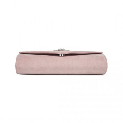 CLM2458 - Miss Lulu Elegant Faux Suede Evening Clutch with Crystal Flower & Detachable Chain Strap