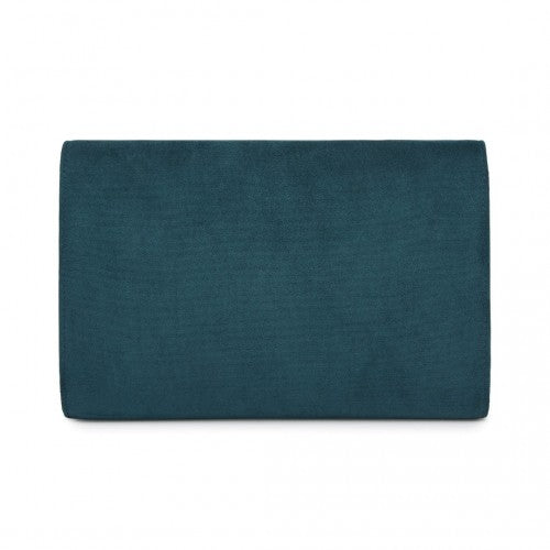 CLM2458 - Miss Lulu Elegant Faux Suede Evening Clutch with Crystal Flower & Detachable Chain Strap - Navy
