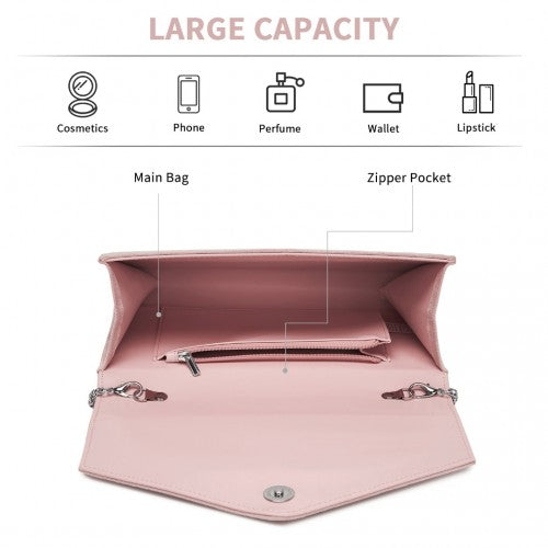 CLM2458 - Miss Lulu Elegant Faux Suede Evening Clutch with Crystal Flower & Detachable Chain Strap