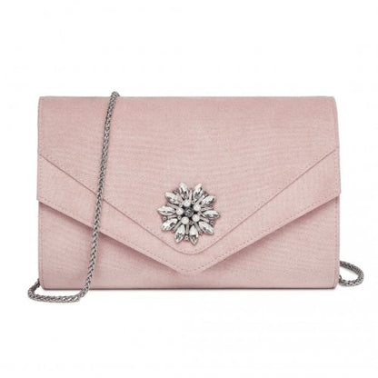CLM2458 - Miss Lulu Elegant Faux Suede Evening Clutch with Crystal Flower & Detachable Chain Strap