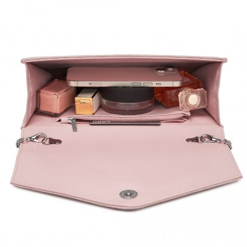 CLM2458 - Miss Lulu Elegant Faux Suede Evening Clutch with Crystal Flower & Detachable Chain Strap