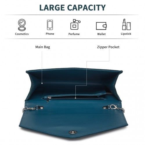 CLM2458 - Miss Lulu Elegant Faux Suede Evening Clutch with Crystal Flower & Detachable Chain Strap - Navy