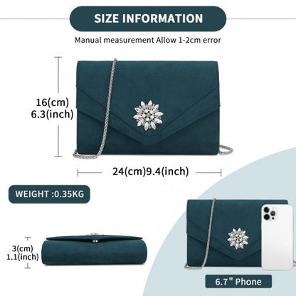 CLM2458 - Miss Lulu Elegant Faux Suede Evening Clutch with Crystal Flower & Detachable Chain Strap
