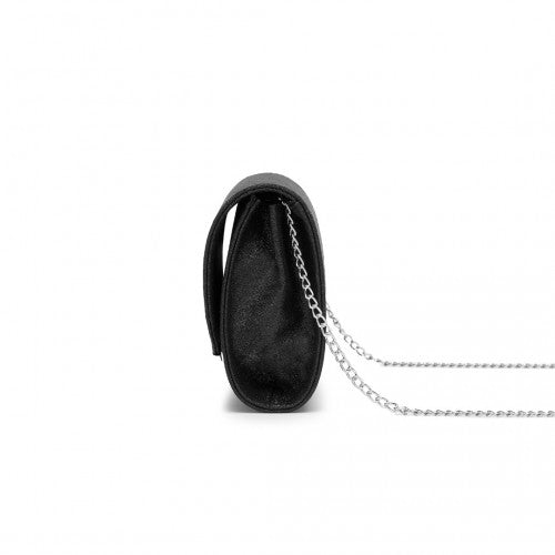 CLM2459 - Miss Lulu Women's Glitter Envelope Clutch with V-Metal Trim & Detachable Chain Strap - Black
