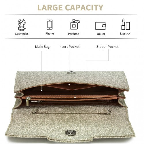 Miss Lulu CLM2461 gold clutch bag – detail view 9