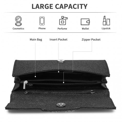 Miss Lulu CLM2461 black clutch bag – detail view 9