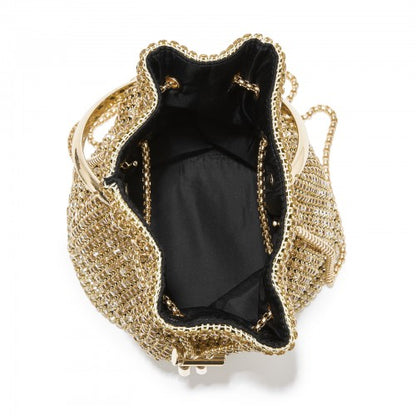 CLS2510 - Women's Rhinestone Evening Bag – Sparkly Handbag with Metal Ring Handle and Chain Crossbody Strap - Gold