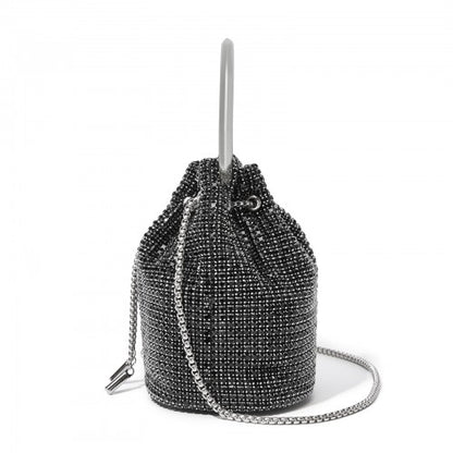 CLS2510 - Women's Rhinestone Evening Bag – Sparkly Handbag with Metal Ring Handle and Chain Crossbody Strap - Black