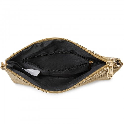 CLS2512 - Glam Sparkle Sequin Evening Clutch-Sleek, Shimmering Wristlet & Crossbody - Light Gold