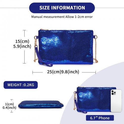 CLS2512 - Glam Sparkle Sequin Evening Clutch-Sleek, Shimmering Wristlet & Crossbody - Navy
