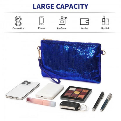CLS2512 - Glam Sparkle Sequin Evening Clutch-Sleek, Shimmering Wristlet & Crossbody - Navy