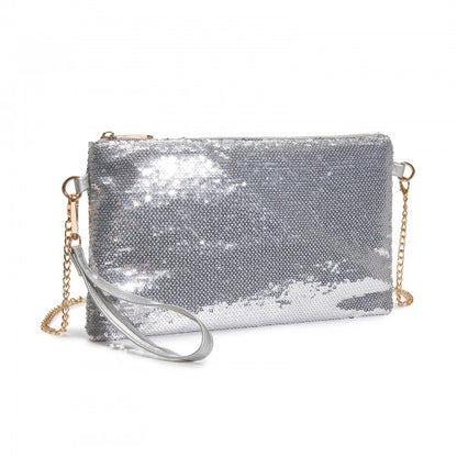 CLS2512 - Glam Sparkle Sequin Evening Clutch-Sleek, Shimmering Wristlet & Crossbody - Silver