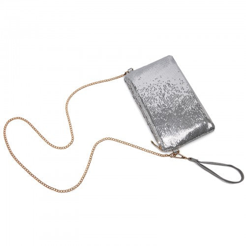 CLS2512 - Glam Sparkle Sequin Evening Clutch-Sleek, Shimmering Wristlet & Crossbody - Silver