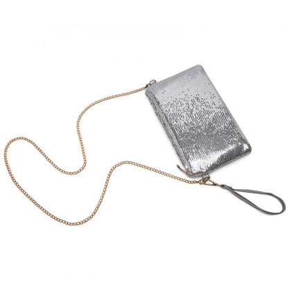 CLS2512 - Glam Sparkle Sequin Evening Clutch-Sleek, Shimmering Wristlet & Crossbody - Silver