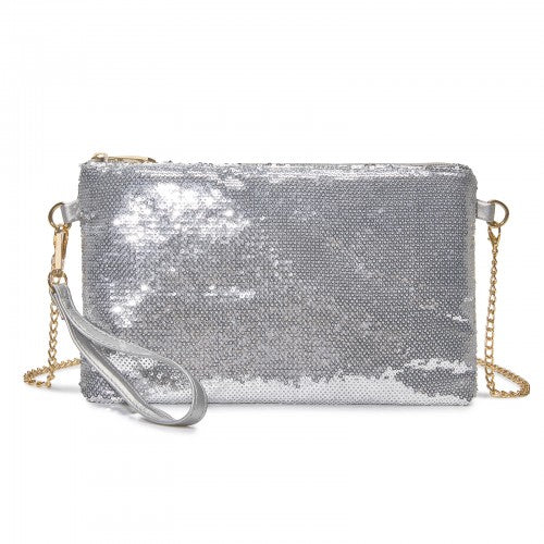 CLS2512 - Glam Sparkle Sequin Evening Clutch-Sleek, Shimmering Wristlet & Crossbody - Silver